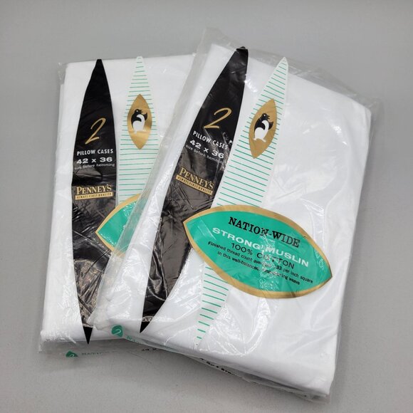 Nation Wide 100% Cotton Strong Muslin Pillowcases 42x36 2-Packs Penneys NOS - Picture 1 of 5